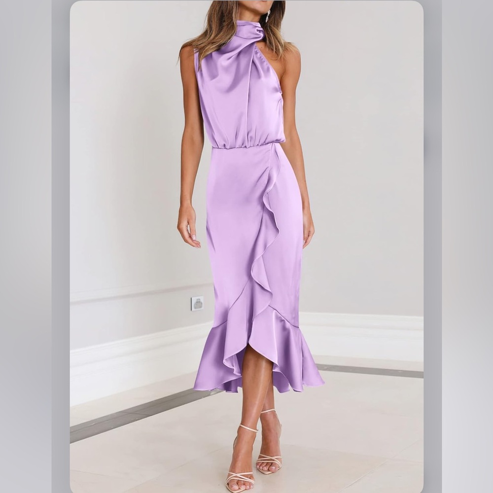 NEW bridesmaid shower Satin Dress Sleeveless Mock Neck cocktail dress vp.